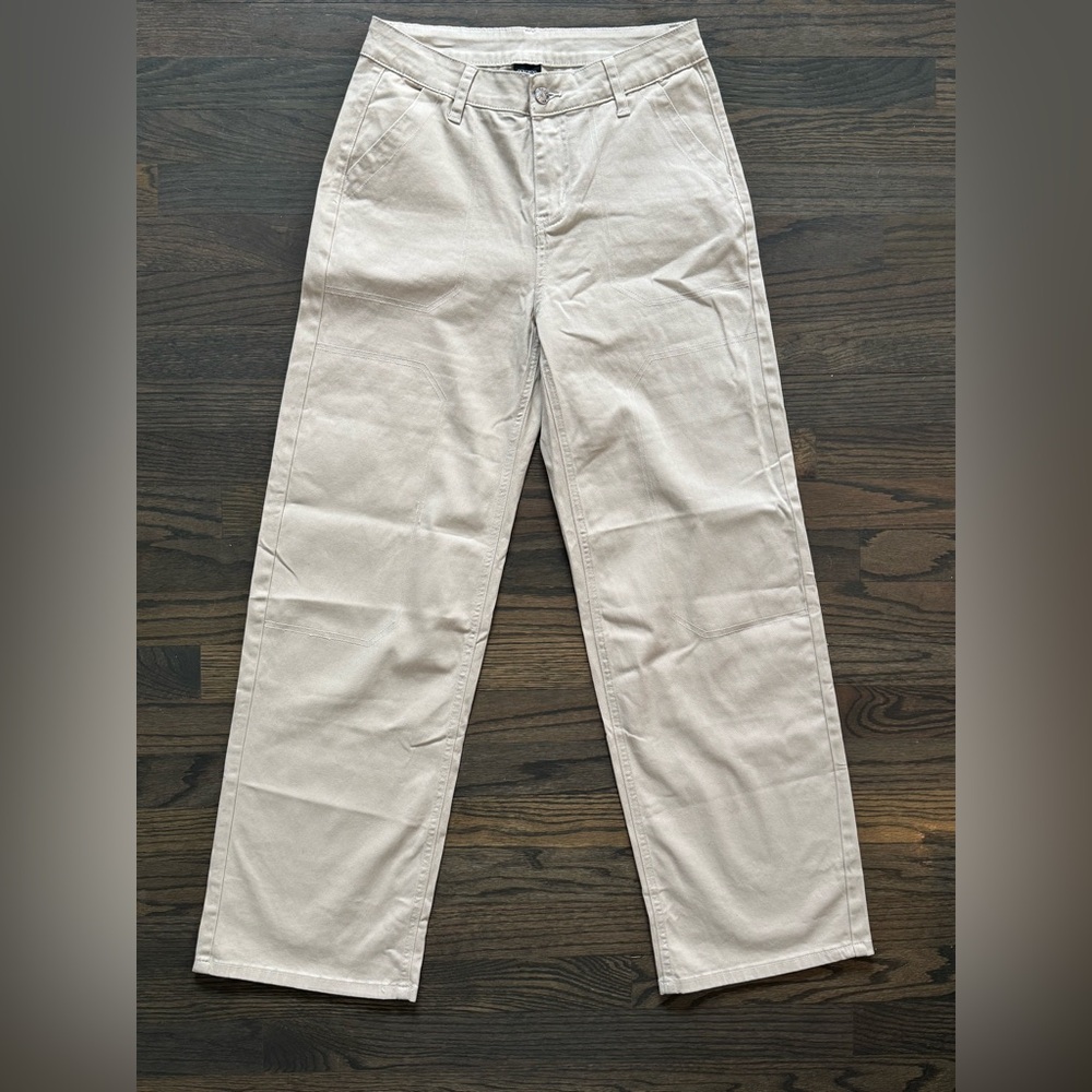 Classic Cream Straight Wide Leg Khaki pants 6